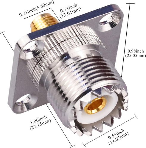 SMA Female to UHF Female Jack Panel Chassis Mount RF Coax Adapter SO239 PL259 UHF to SMA 4-Hole Flange Panel Mount Adapter for Jumper Cable SMA to...