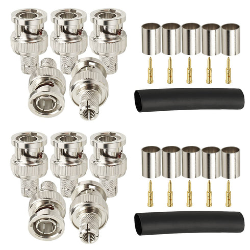 XRDS -RF BNC Compression Connector for RG6 Coaxial Cable BNC Male RG6 Connectors for CCTV, SDI, HD-SDI, Siamese, Security Camera(Pack of 10)...