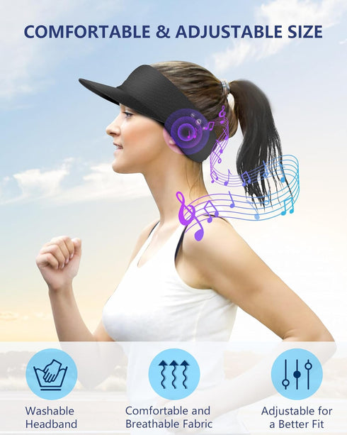 Bluetooth Hat Sun Visor with Bluetooth Headphones, Wireless with Mic for Outdoor Sports Sun Visor is The Tech Gifts for Men/Women/Boys/Girls Black...