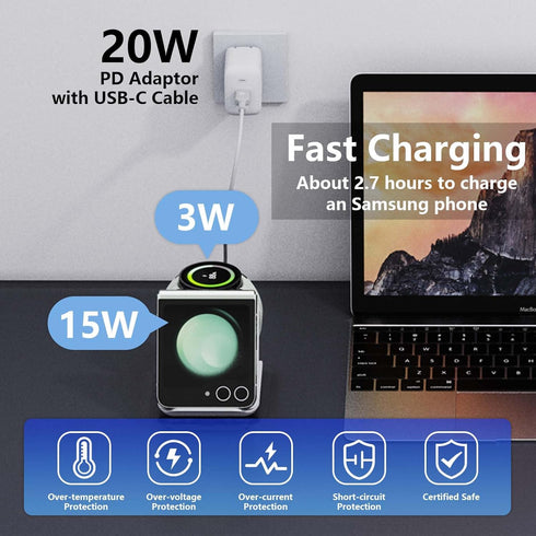 for Samsung Galaxy Z Flip Wireless Charger-2 in 1 Foldable Travel Charging Station, Portable Fast Charger Stand for Samsung Galaxy Z Flip 6/5/4/3,...