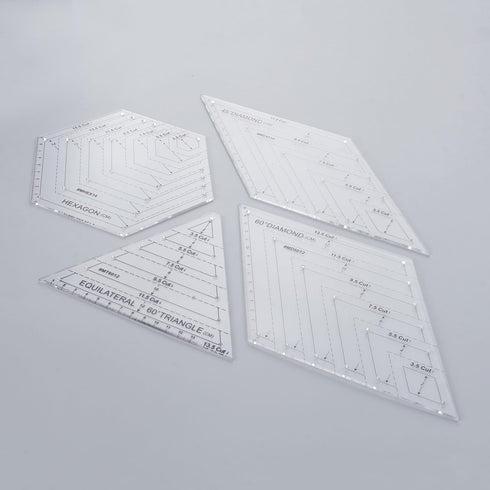 Yetaha 4PCS Quilting Rulers, 60 Degree Equilateral Triangle and Rhombus, 45 Degree Rhombus, Hexagon Shape Templates Transparent Patchwork Sewing C...