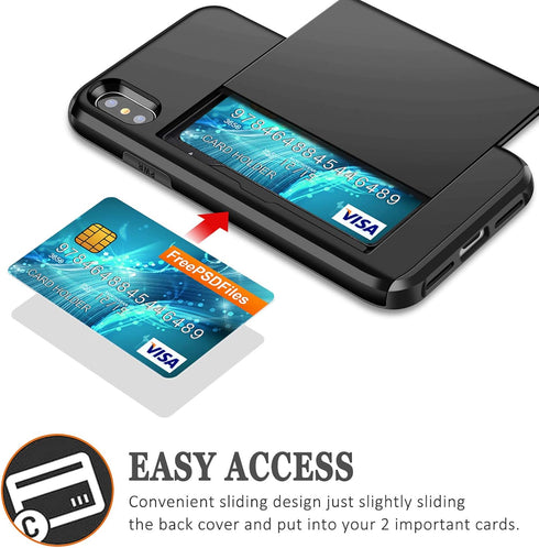 SAMONPOW for iPhone X/XS Case Wallet Card Holder for iPhone 10 Case Wallet Card Holder Heavy Duty Protection Shockproof Anti Scratch Soft Rubber B...