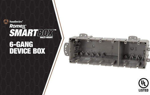 Southwire MSBMMT6G Six Device Adjustable Depth, Heavy Duty 42lb Screws Included 6-Gang Multi-Mount Electrical Box, Gray...