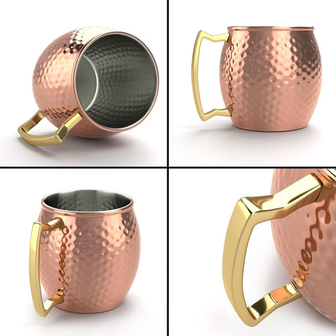 Hammered Moscow Mule Copper Mug Set of 4| Stainless Steel Lining | 16 oz...