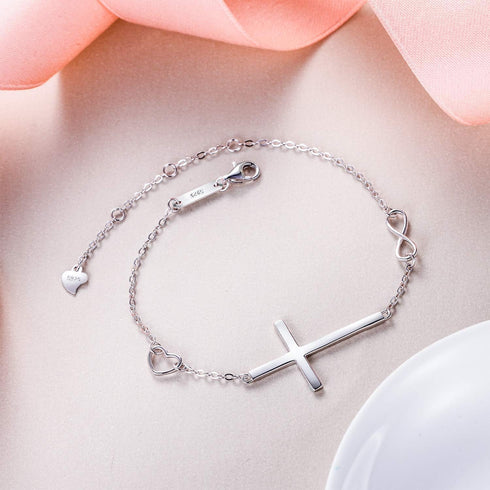 EVER FAITH Cross Bracelet 925 Sterling Silver Religious Classic Heart Infinity Charm Bracelets Adjustable Chain Birthday/Mothers Day/Valentines/Ch...