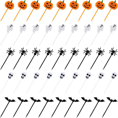 100 PCS Halloween Picks Plastic Halloween Party Cupcake Toppers Appetizer Picks...