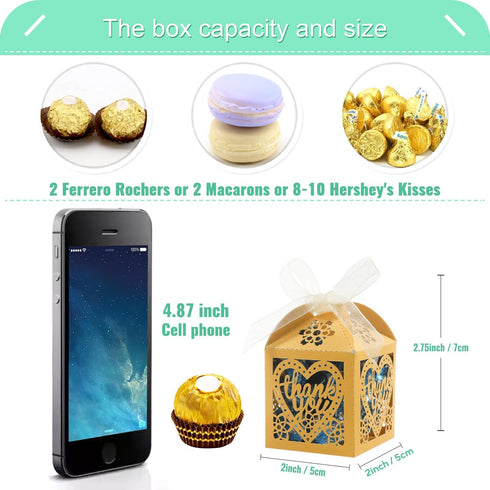 COTOPHER Laser Cut Boxes, 100pcs Thank You Gift Boxes Wedding Party Favor Boxes Lace Candy Boxes for Wedding Bridal Shower Baby Shower Birthday Pa...