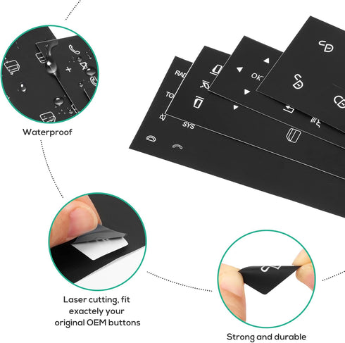 Car Interior Button Repair Decals Kit Steering Wheel Window Switch Door Lock Radio Number Stickers Fits for 2008-2014 Mercedes Benz W204 C250 C350...