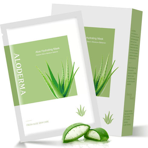 Aloderma Hydrating Sheet Face Masks with 87% Organic Aloe Vera - 5 pack Moisturizing Facial Masks with Hyaluronic Acid & Bergamot Oil for Nourishe...