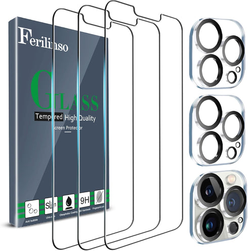 Ferilinso 3 Pack Screen Protector for iPhone 13 Pro with 2 Pack Tempered Glass Camera Lens Protector Phone Case Friendly Ultra Accessories Protect...