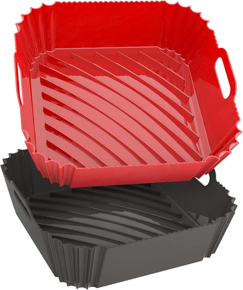 Large Silicone Air Fryer Liners Square 5-9 QT, 9.6 Inch Reusable Airfryer Liners Air Fryer Silicone Liners Pot Oven Liner Baking Tray, Air Fryer B...