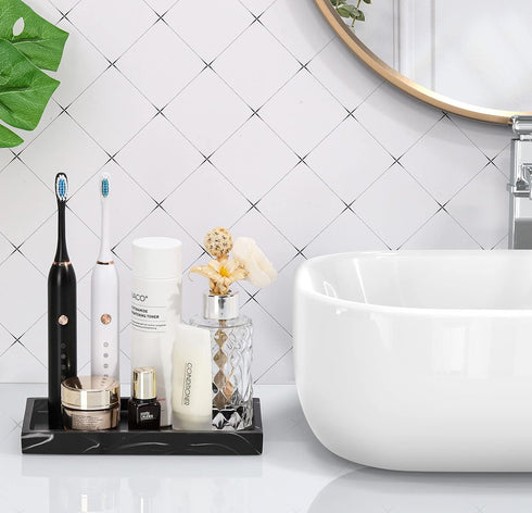 Luxspire Bathroom Vanity Tray, 8 x 4 inch Resin Dresser Jewelry Ring Dish Tank Storage Kitchen Sink Countertop Organizer Plate Holder for Perfume ...