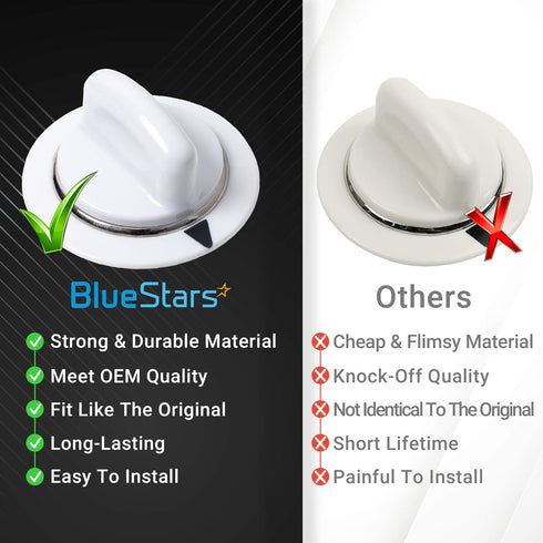 (2023 Update) WE1M654 Dryer Timer Knob with Reinforced Metal Ring Replacement Part by BlueStars - Exact Fit For GE & Hotpoint Dryers - Replaces AP3995098 WE01M0443 WE1M443 1264290 - PACK OF 2