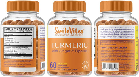 SmileVites Turmeric Gummies with Curcumin - Ginger & Piperine, 60 Count (Pack of 1)...