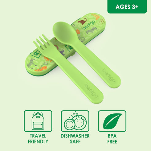 Bentgo® Kids Utensil Set - Reusable Plastic Fork, Spoon & Storage Case - BPA-Free Materials, Easy-Grip Handles, Dishwasher Safe - Ideal for School...