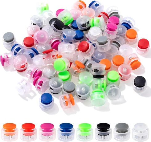 HINZIC 80Pcs Plastic Cord Locks Double Hole Lanyard String Cord Clips Round Ball Shape Fastener Slider Toggles Stoppers Clip Spring Cord Lock End ...