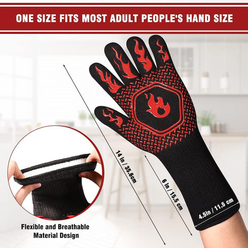 HAMITOR BBQ Grill Gloves Heat Resistant: 1472? High Temp Resistance Fireproof Glove for Grilling Smoking Barbecue - Washable Long Oven Mitts Extre...