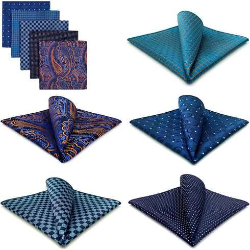 SHLAX&WING 5 Pieces Assorted Mens Silk Pocket Square Handkerchiefs Set Lot 25...