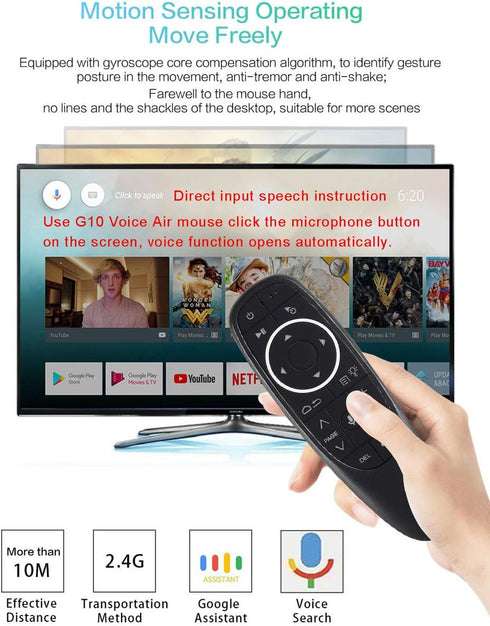 G10s Pro Voice Air Fly Mouse with Backlight, 2.4G Wireless 6 Axis Gyroscope Air Mouse Remote Control, IR Learning Controller for Android TV Box T9...
