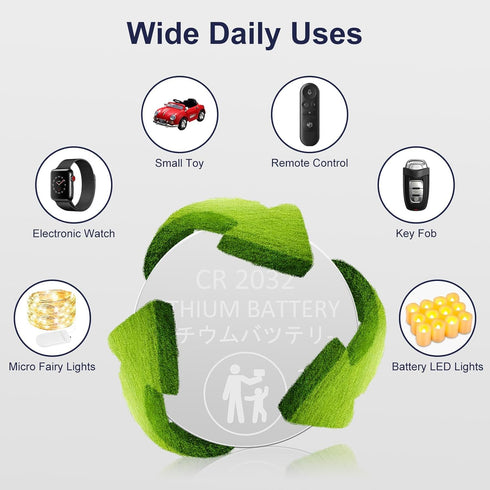 Brightown CR2032 Batteries, 3V Lithium Coin Cell Batteries, CR2032 Button Batteries for Small Electronic Devices, Watches, Key Fobs, Smart Sensors...