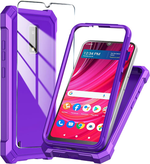for BLU View 4 Phone Case with Tempered Glass Screen Protector,Slim Soft Silicone Full-Body Protective Case for BLU View 4 (B135DL) (Purple)...