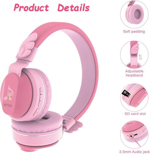 Riwbox BT05 Bluetooth Kids Headphones Wireless Foldable Headset Over Ear with Volume Limited and Mic/TF Card Compatible for iPad/iPhone/Tablet (Pi...