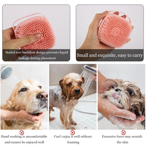 Dog Cat Bath Brush Comb Silicone - Dog Bath Brush Scrubber Pet Brush Bath Brush For Cats Dogs With Soap Dispenser Grooming Cleaning (Pink)...