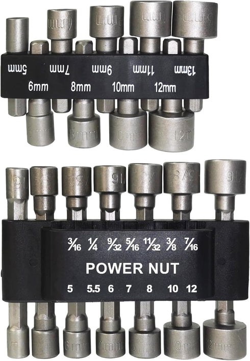 23Pcs Power Nuts Driver Drill Bit Tools Set, 1/4 inch Driver Hex Shank Metric& SAE Socket Wrench Screw Impact Driver Bit Set for Power Tools...