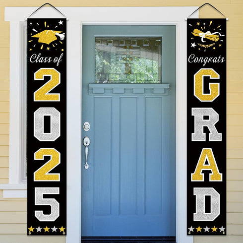 DAZONGE Graduation Decorations 2025, Black & Gold Class of Decorations 2025, Graduation Porch Banners for Any Schools or Grades Party Supplies...
