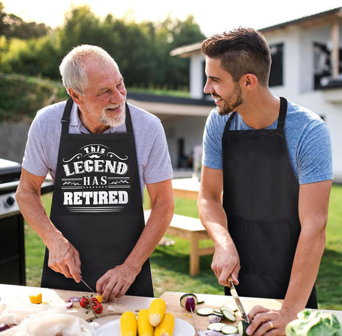 This Legend Has Retired Apron Funny BBQ Apron with 2 Pockets Waterproof Dad Cooking Apron for Cooking Grilling Kitchen, Retirement Gifts for Men W...
