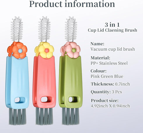 Cup Lid Gap Cleaning Brush, 3 in 1 Multifunctional Insulation Bottle Cleaning Tools Silicone Gap Cup Rim Brush for Bottle Gap Tight Spaces Cup Hom...