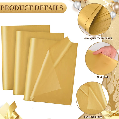 100 Sheets Gold Tissue Paper 12 x 20 Inches Recyclable Gold Wrapping Paper Bulk for DIY Crafts Birthday Baby Shower Christmas Gift Wrapping Crafts...