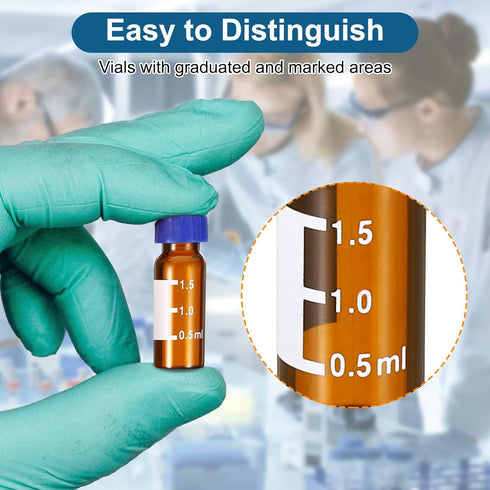 PATIKIL 2ml Autosampler Vial, 100 Pack Pre-Slit Septa HPLC/GC Vials 9-425 Lab Amber Vials Sample Vial Screw Cap Writing Patch PTFE & Silicone for ...