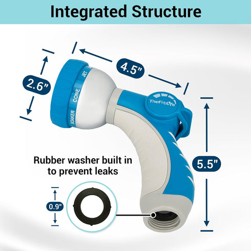 TheFitLife Garden Hose Nozzle Sprayer - Integrated Water Nozzle with 8 Adjustable Watering Patterns, Leak Proof, Water-saving, Anti-slip, Easy Con...
