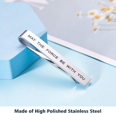 May The Force Be with You Tie Clip Star Wars Fan Gift Funny Gift Stainless Steel Polished Finish Tie Clips Men Women...