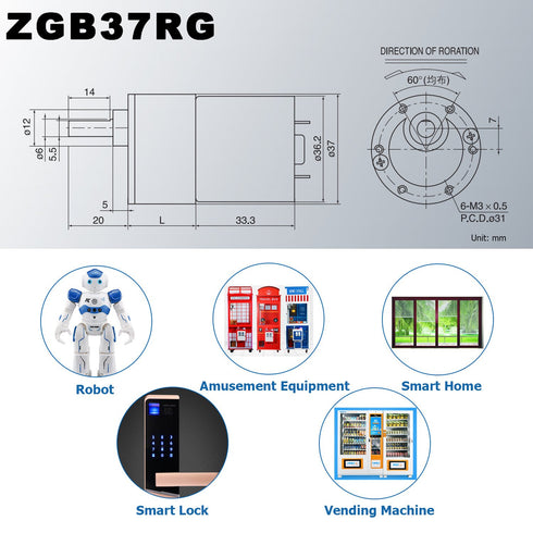 Greartisan DC 24V 5RPM Gear Motor High Torque Electric Micro Speed Reduction Geared Motor Eccentric Output Shaft 37mm Diameter Gearbox...