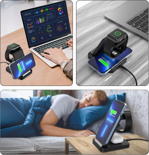 Wireless Charger for Apple Multiple Devices, iphone Charging Station for iPhone 13/13 Pro/13 Pro Max/12/12 Pro Max/11/X, 3 in 1 Wireless Charger S...