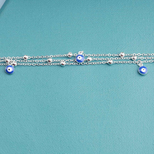 Boho Evil Eye Anklet Bracelet Layered Silver Chain Anklet Turkish Eyes Anklet Bracelets Beach Blue Eye Pendant Foot Chain Jewelry for Women and Gi...