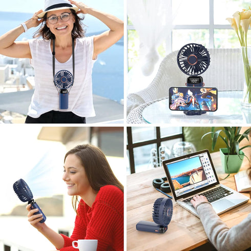 Personal Fan, Portable Hanging Neck Fan, 4000mAh USB-C Rechargeable 5-Speed Modes Powerful Desktop Fan with Base, Max 16H Run Time, Adjustable Lan...