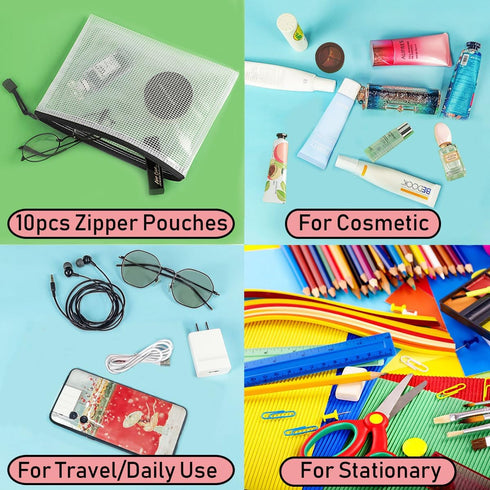 AUSTARK 10Pcs Zipper File Bags Plastic Mesh Zipper Pouch Waterproof Document Bags Board Games Storage Bags for Office Home Travel (B6 Size 7.6''x5...