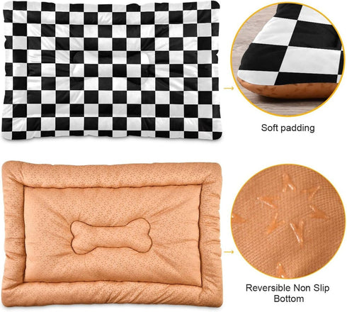 Checkerboard Pet Bed Pad Soft Dog Bed Mat with Anti-Slip Bottom, Machine Washable Crate Pad Mattress for Dog Sleeping...