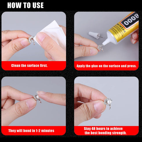 4pcs X 25ML E8000 Glue Clear Jewelry Metal Glue, Upgrade Clear E-8000 Glues Paste Transparent Liquid Fusion Fabric Glue for Phone Repair, Glass, W...