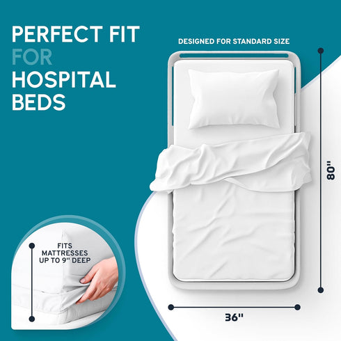 White Classic Fitted Hospital Bed Sheets, Cotton Fitted Sheet with 200 Thread Count, Soft Standard Sheets for Hospital Bed Size: 36" x 80" x 9"...