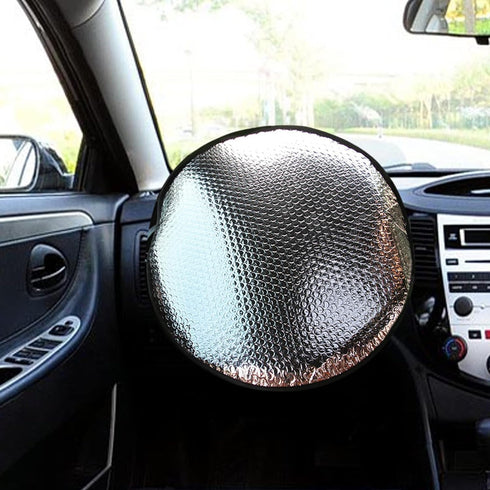 1 Pack Car Steering Wheel Sun Shade Cover, 18.11In x 18.11In Foldable Reflective Thicken Steering Wheel Heat Insulation Cover, Universal Reused Wa...