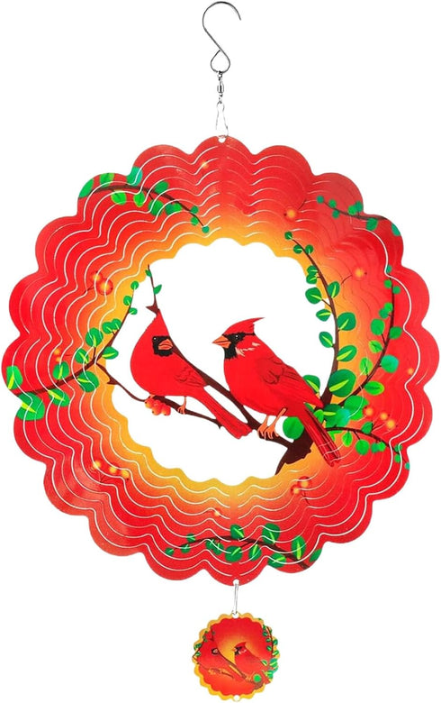 Red Sparrow 3D Wind Spinners 12inch Metal Garden Sculpture, Hanging Wind Spinner Kinetic Yard Art Decorations Gifts for Women Men Indoor Outdoor G...