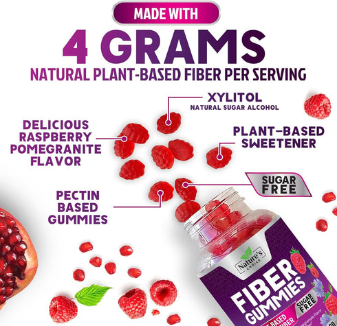 Sugar Free Fiber Gummies for Adults, Daily Prebiotic Fiber Supplement & Digestive Health Support - Supports Regularity & Digestive Health, Nature'...
