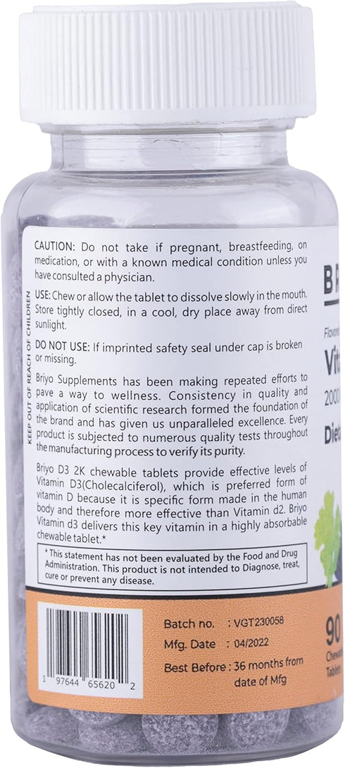 Vitamin d3 chewable Tablet - 2000 IU (50 mcg Per Serving) - Delicious Natural Grape Flavor, 90 Count...