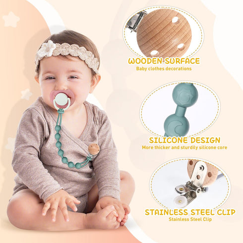 4-Pack Silicone Pacifier Clip Holder, Soft Flexible Binky Clips, Food Grade Silicone Pacifier Strap with Clip, Teethers Toys Clips, for Baby Boy a...
