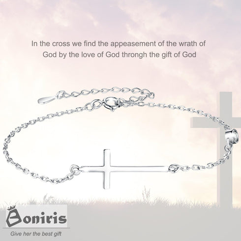 925 Sterling Silver Cross Bracelet Womens in Good Faith CZ Chain Bracelet with Cross for Confirmation Anniversary Birthday...