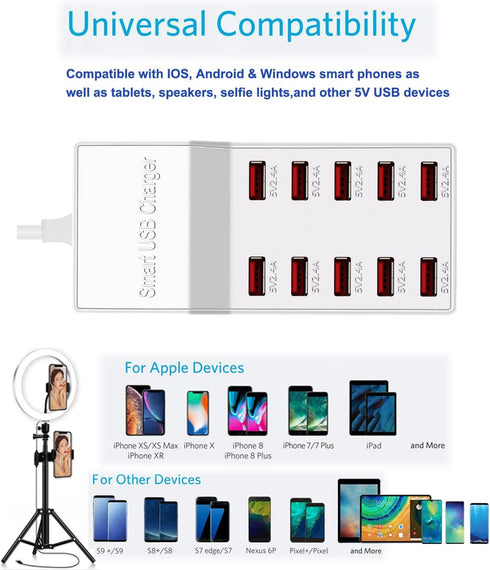USB Charger Station,10-Port 50W/10A Multiple USB Charging Station,Multi Ports USB Charger Charging for Smartphones?Tablets?and Other USB Devices.....